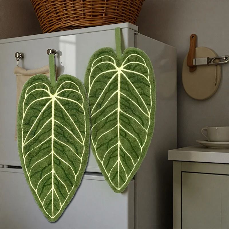Ultra Absorbent Quick Dry Leaf Hand Towel And High Performance Botanical Bathroom Decoration dark Green