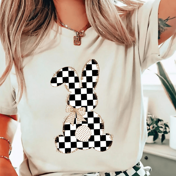 Checkered Easter Bunny Shirt Coquette Comfort Colors Tee Preppy Spring Graphic Top For Women & Teens pink 2xl t Shirt