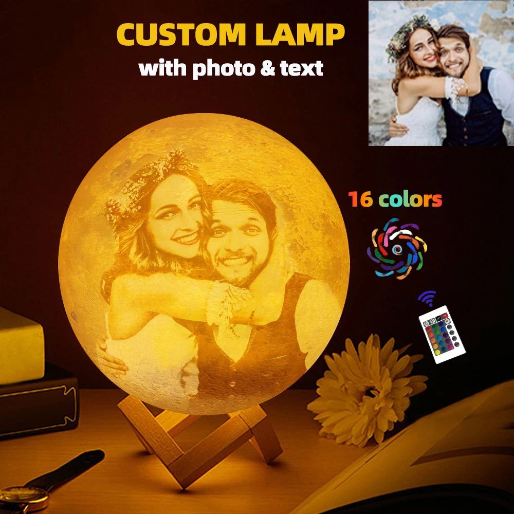 Personalized Moon Lamp Custom Photo Night Light Gift For Loved Ones 16 Colors 7.09 Inches