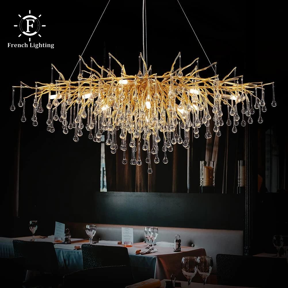 Nordic Gold Crystal Chandelier Luxury LED Ceiling Light 9 silver Body warm White