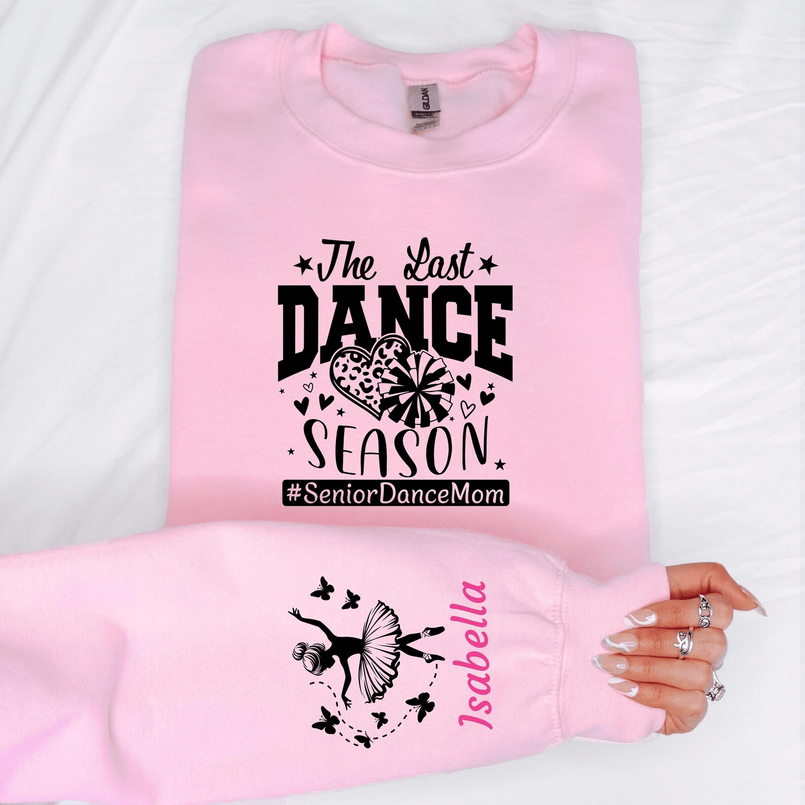 Personalized Senior Dance Mom Sweatshirt Ballerina Sleeve Custom Name Last Season Gift pink 3xl t Shirt