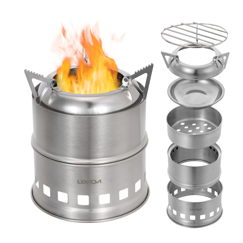 Stainless Steel Camping Stove With Grill Multi Fuel Backpacking Cooking Stove Stainless Steel Camping Stove With Grill Multi Fuel Backpacking Cooking Stove