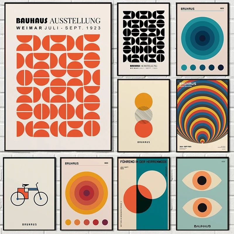 Abstract Orange Bauhaus Geometric Poster | Pop Art Sunrise & Bicycle Wall Art wo 162 4 40 X 60 Cm No Frame