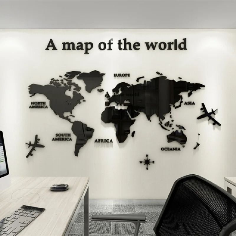 Architectural 3D Acrylic World Map Mural red l