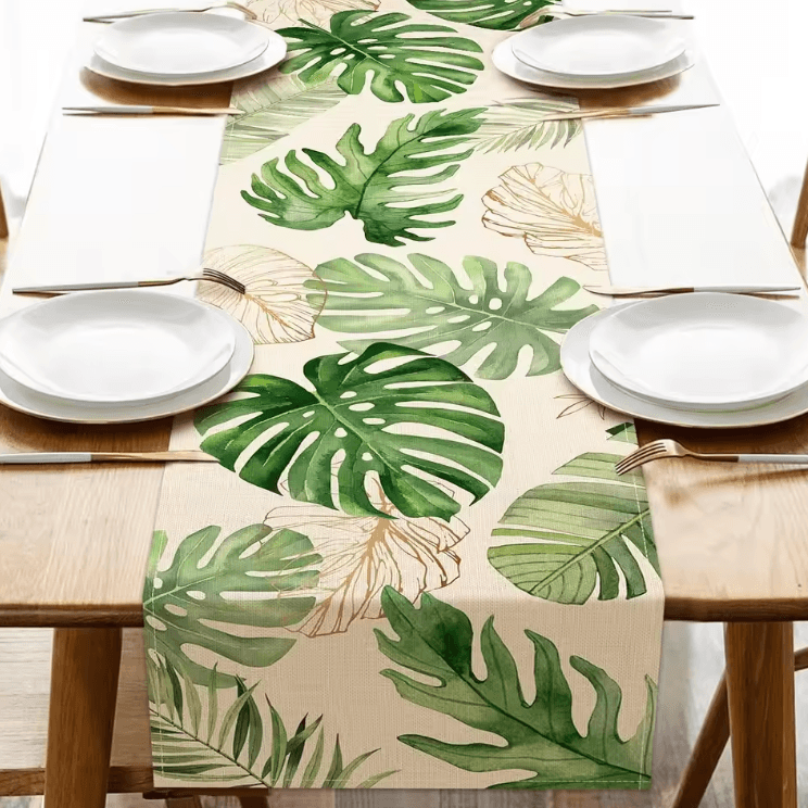 Tropical Palm Leaves Linen Table Runner Vibrant Tropical Table Runner For Summer & Outdoor Dining Decor 01 180x33cm 70.8x13inch