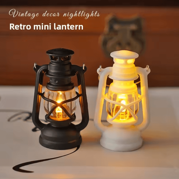 Mini LED Pony Lantern Retro Dollhouse Light & Miniature Oil Lamp Decor palace Light Black
