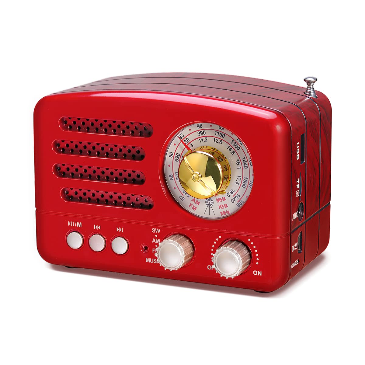 Portable Bluetooth Retro Radio, Rechargeable Battery golden