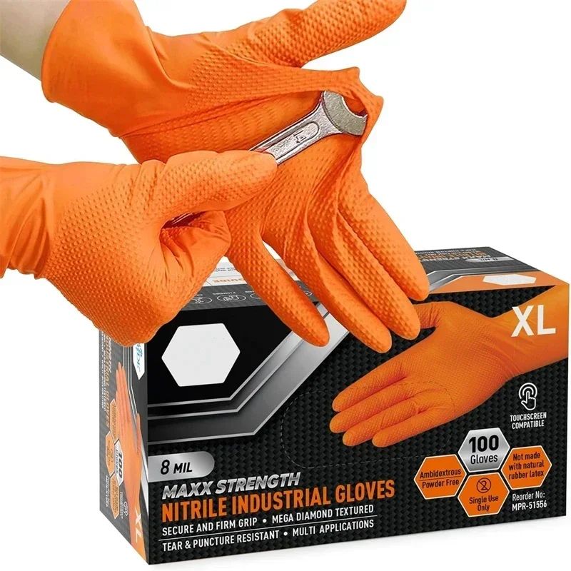 Heavy Duty 8 Mil Nitrile Gloves With Diamond Grip Industrial Disposable Mechanic Work Gloves 50pcs s