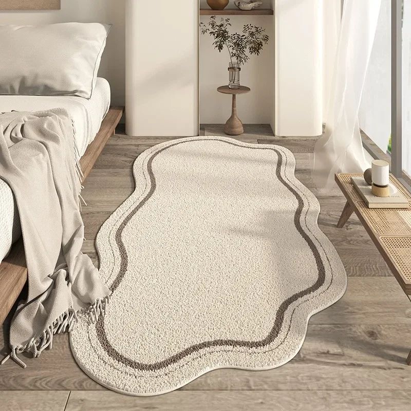 Cream Irregular Plush Area Rug Minimalist Soft Non Slip Carpet For Bedroom & Living Room a 39 X 59 In