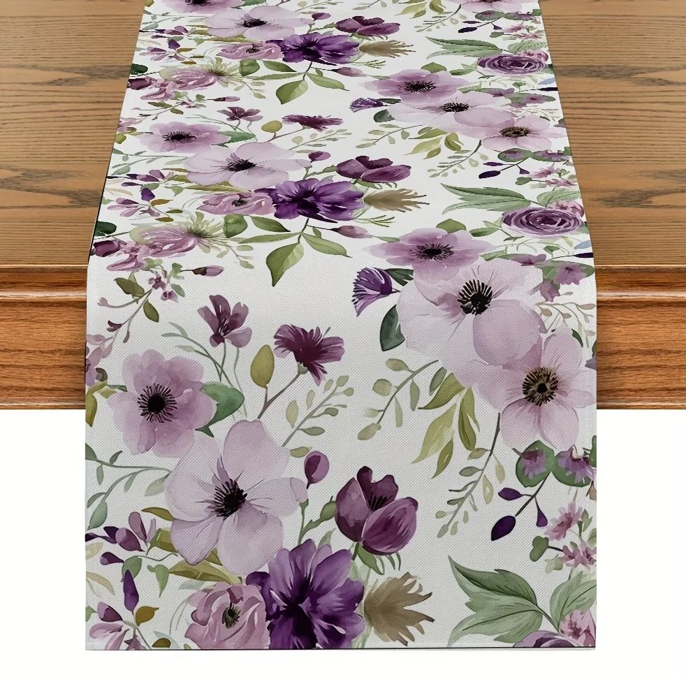 Elegant Watercolor Floral Linen Table Runner For Seasonal Dining Decor 180x33cm 70.8x13inch