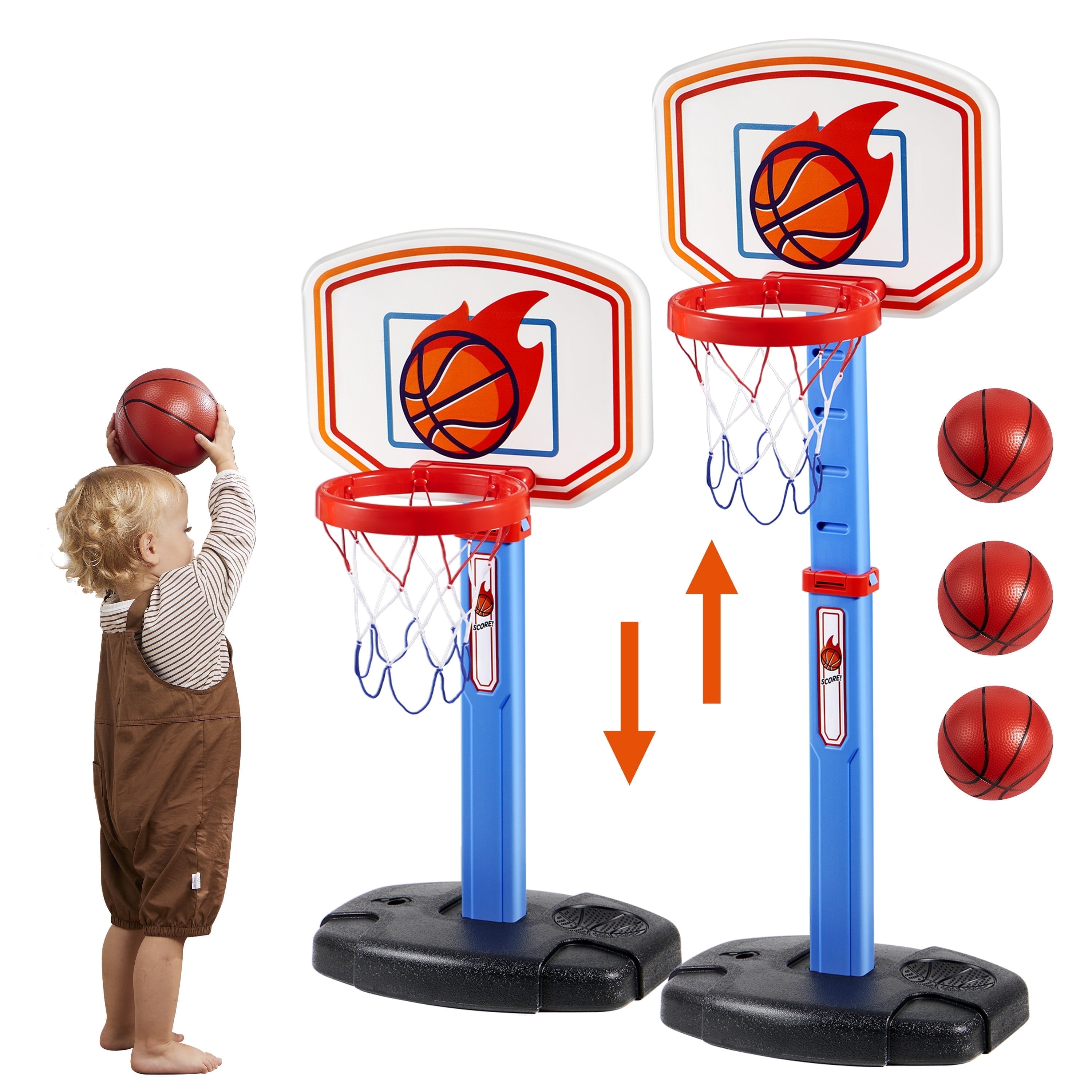 Adjustable Kids Basketball Hoop Indoor Set With Height Control And Ball For Toddlers Play blue