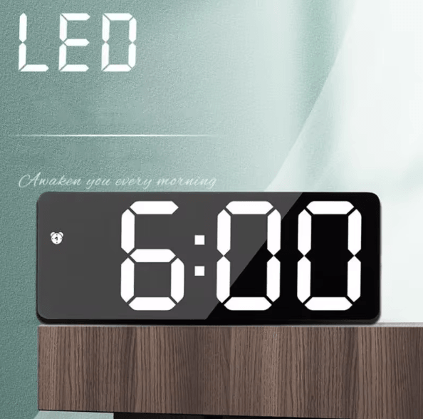 Voice Control LED Mirror Digital Alarm Clock With Temperature Display, Snooze & Night Mode Bedside Clock dual Alarm Br