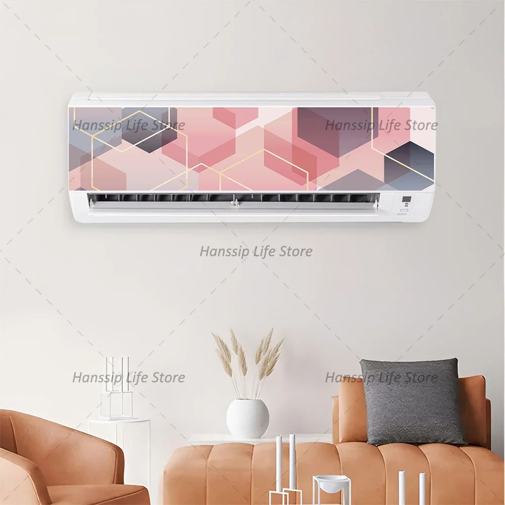 3D Geometric Air Conditioner Panel Sticker Modern Abstract AC Cover Decal For Home Decor 4 33.46 X 9.06 In