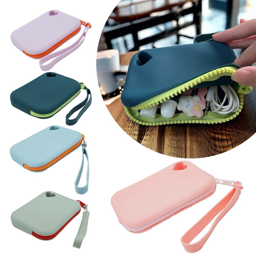 Waterproof Silicone Coin Purse Portable Earphone Storage Bag For Women dark Green
