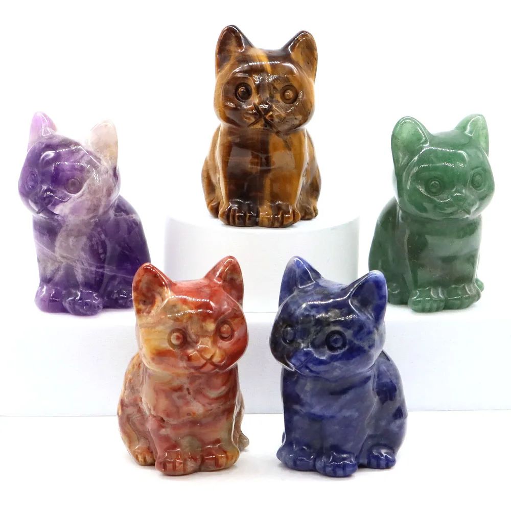 Amethyst Cat Figurine Hand Carved Crystal Cat Statue For Meditation And Home Decor blue Sodalite