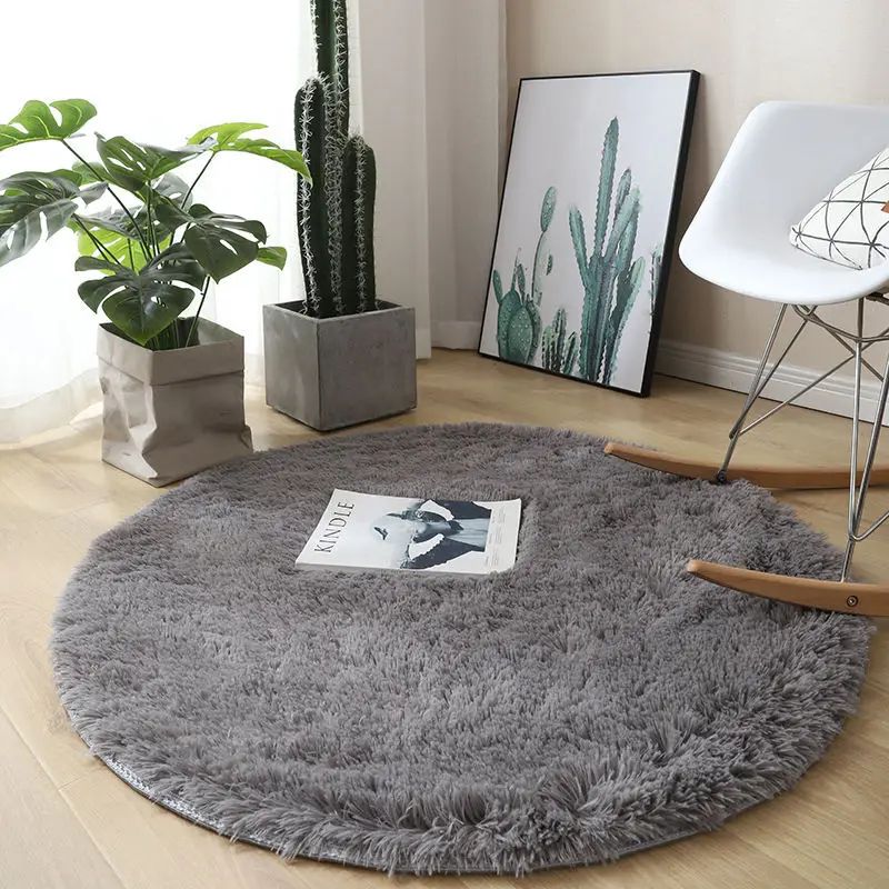 Round Plush Rug Soft Fluffy Carpet For Living Room And Bedroom light Gray 47inch