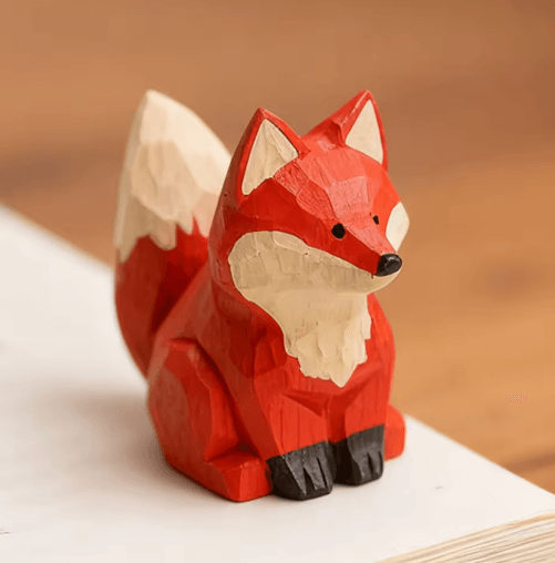 Handcrafted Solid Wood Fox Sculpture Rustic Wood Animal Figurine For Home & Office Decor 3 Piece Set