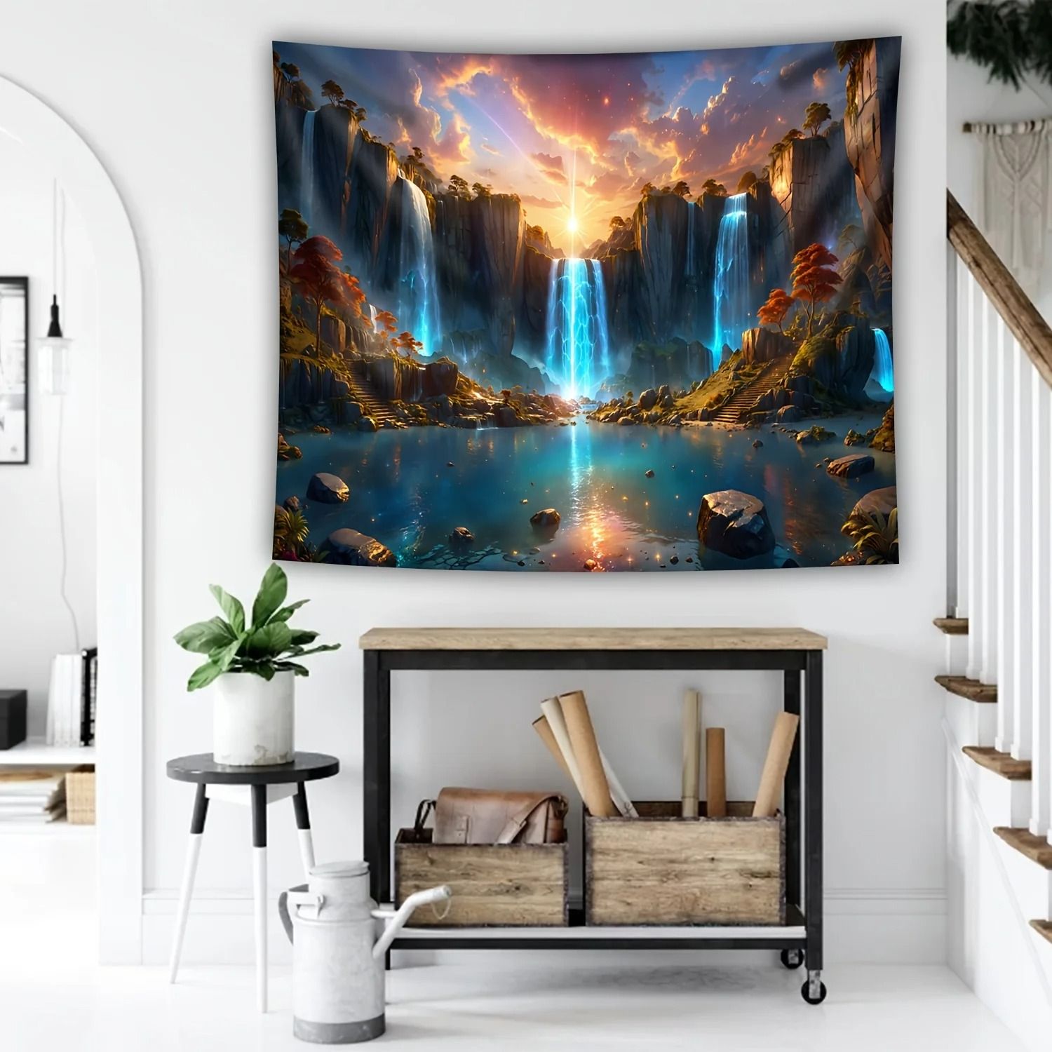 Waterfall Canyon Wall Tapestry Large Landscape Wall Hanging Decor 01 150x300 Cm