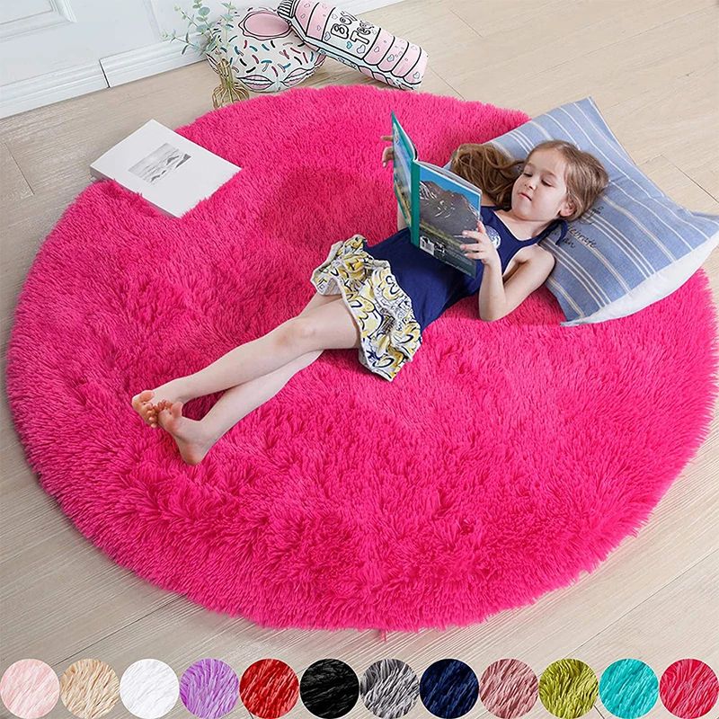 Fluffy Round Shaggy Area Rug Soft Plush Carpet For Bedroom, Nursery & Living Room coffee 31.5 In