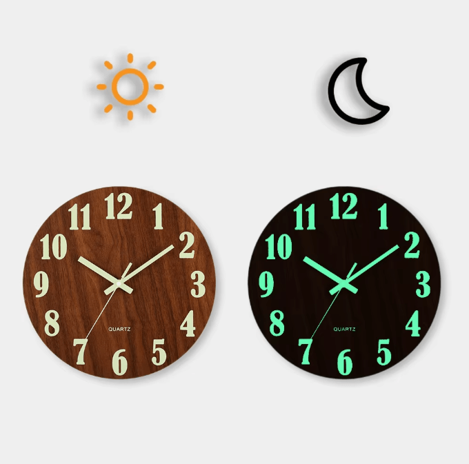 12 Inch Luminous Wooden Wall Clock Silent Nordic Glow in the Dark Minimalist Wall Clock With Night Light 1