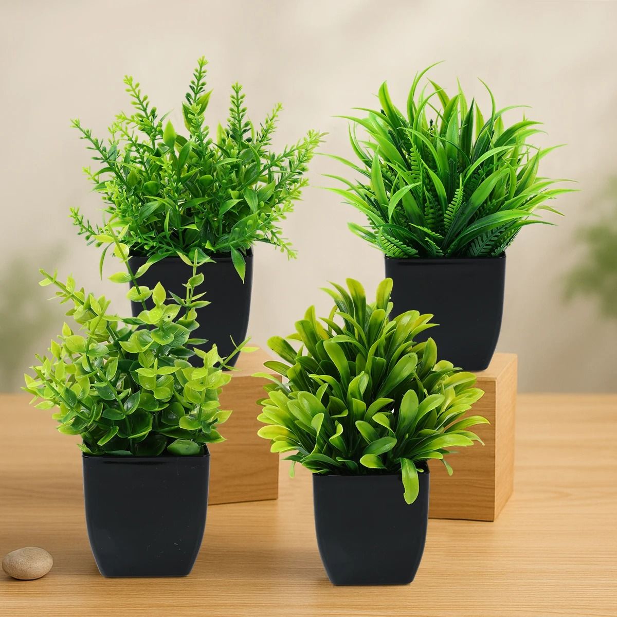 Mini Artificial Potted Bonsai Tree | Simulation Green Grass Plant | Modern Home Office Desk Ornament & Garden Decor style 10