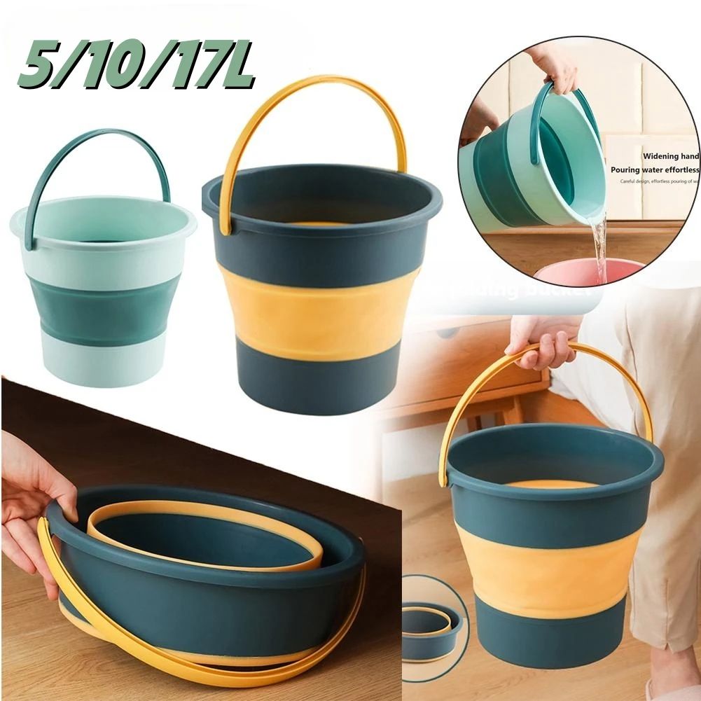 Collapsible Silicone Bucket Portable Folding Water Bucket With Lid For Camping Car Wash And Outdoor Use hook