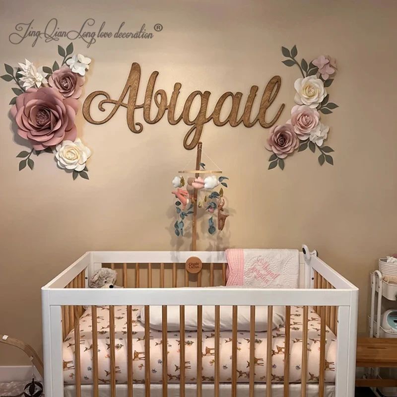 Custom Wooden Name Sign For Nursery Personalized Baby Wall Decor gold 40m Wide