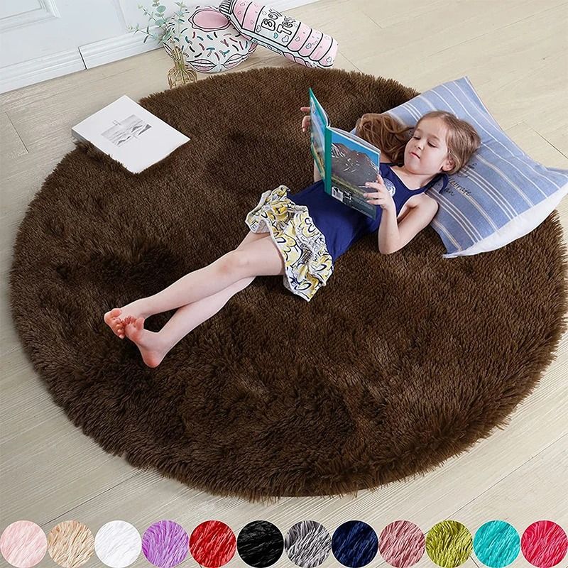 Fluffy Round Shaggy Rug Soft Plush Carpet For Bedroom Living Room Decor beige 140 Cm
