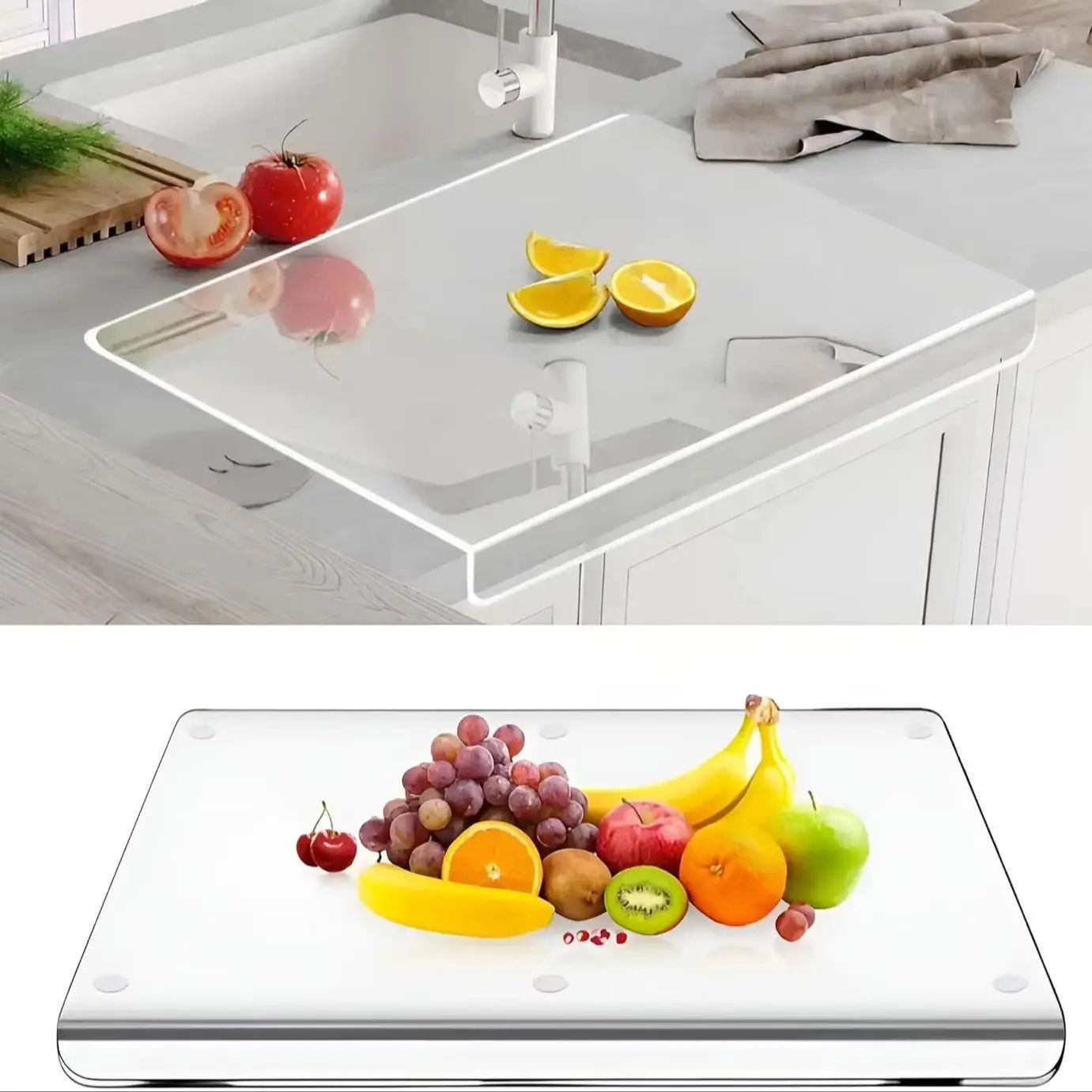 CrystalGuard Acrylic Cutting Board With Lip For Clean, Slip Free Prep 17.72 12.60 Inches