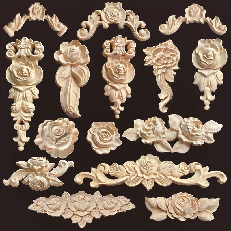 Rose Wood Carving Appliques Decorative Onlays For Furniture Antique Decor 16