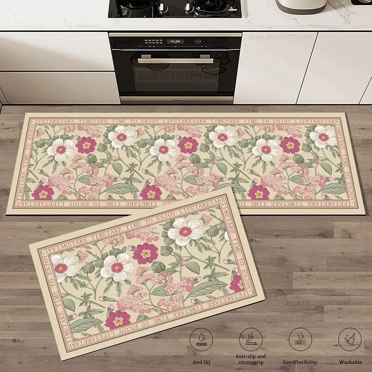 Floral Non Slip Kitchen Rug Absorbent Anti Fatigue Floor Mat b 40x120 Cm one Piece