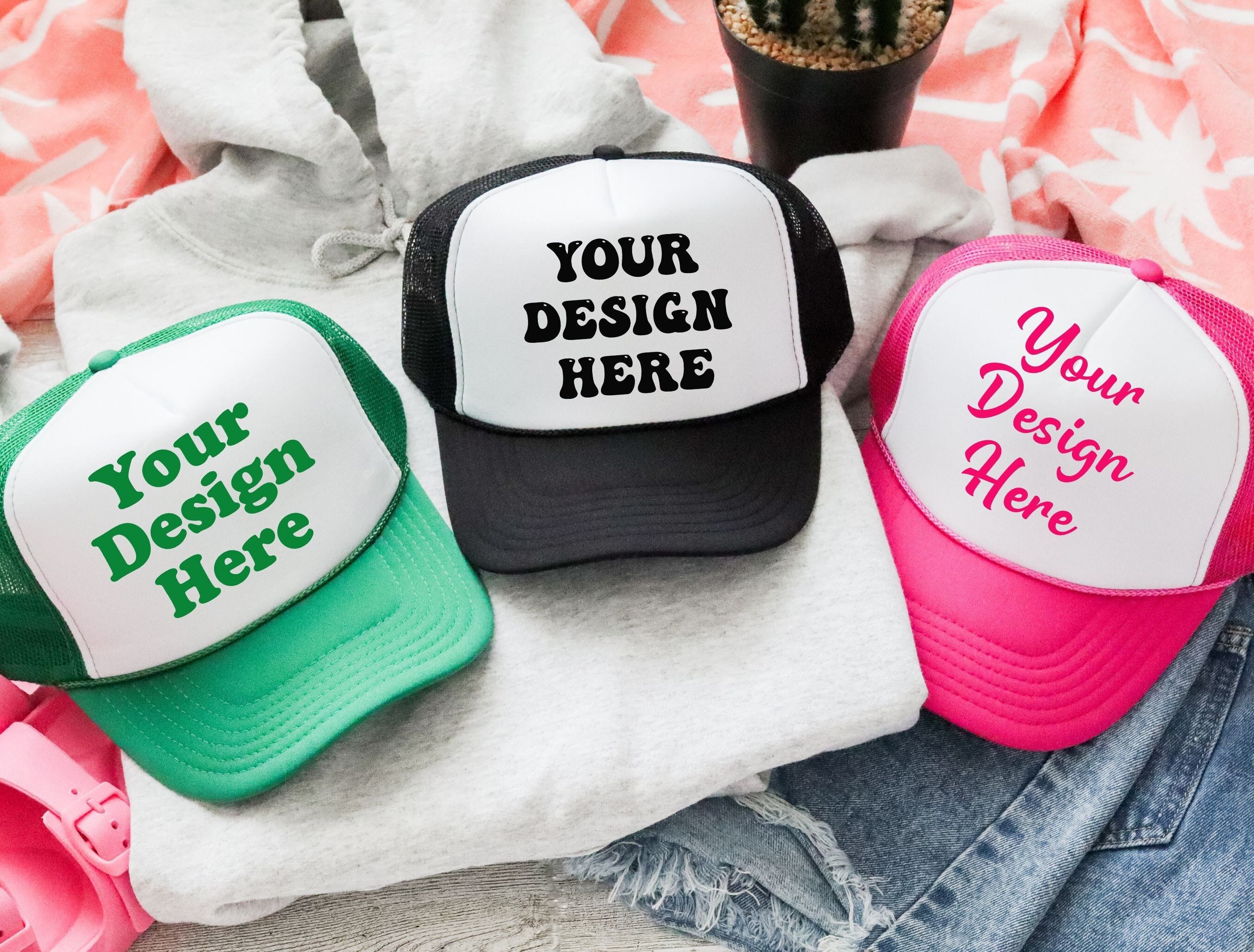 Custom Trucker Hat Personalized Logo Cap Your Design Here Snapback Mesh Hat white