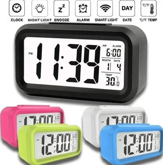 Multi Function LED Digital Alarm Clock Calendar, Temperature & Backlight Display blue