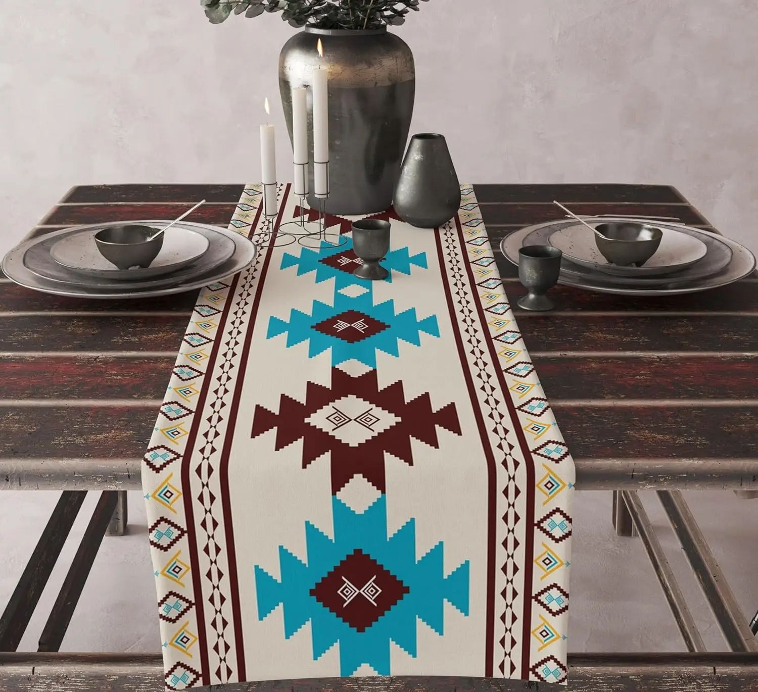 Boho Aztec Table Runner For Dining Tables Geometric Linen Table Decor 150x33cm 59x13inch 8
