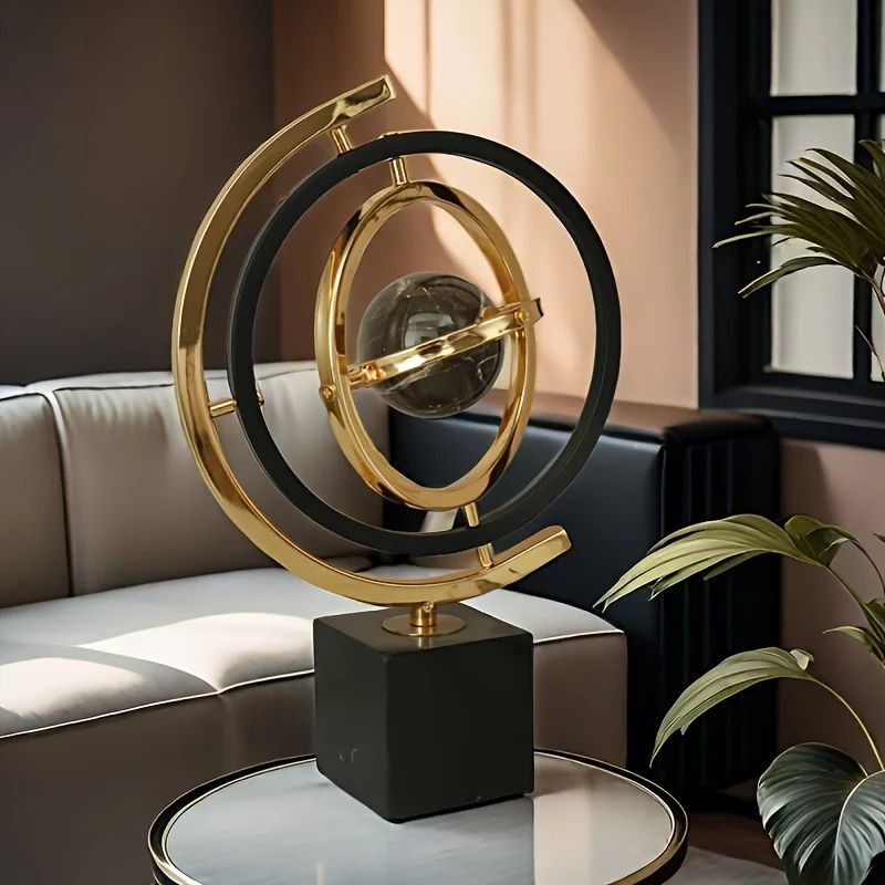 Modern Metal Globe Sculpture Black Gold Home Decor Modern Metal Globe Sculpture Black Gold Home Decor