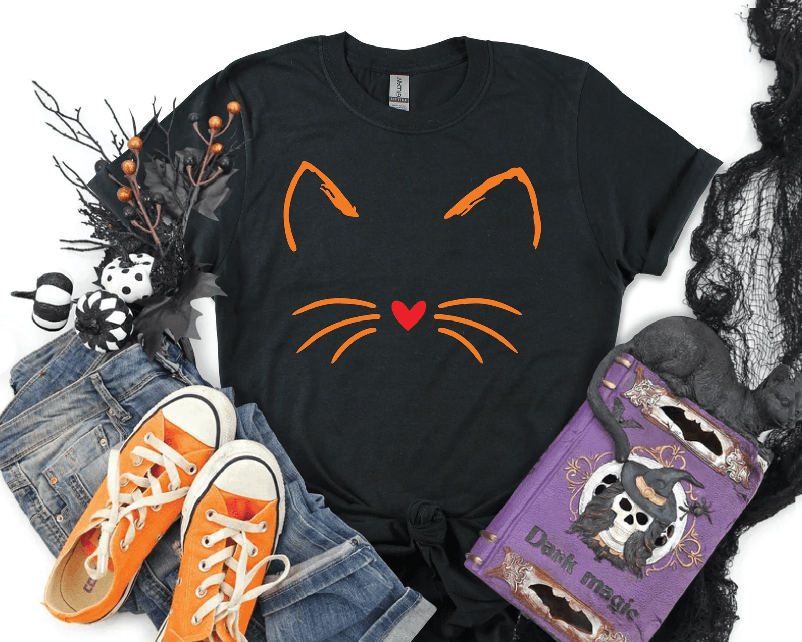 Cute Cat Halloween Shirt Funny Black Cat Spooky Graphic Tee Halloween Gift For Cat Lovers black s t Shirt