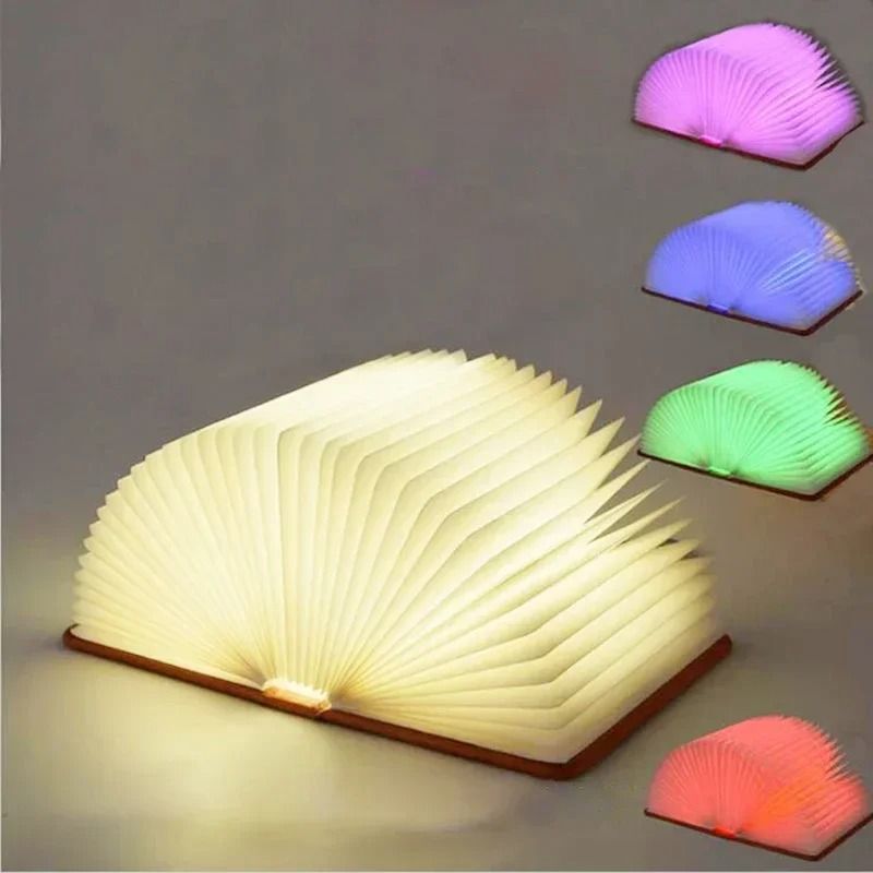 3D Folding Wooden Book Lamp RGB LED Night Light USB Rechargeable Desk Decor rown 5 Colors m 5.91x4.33x0.98in