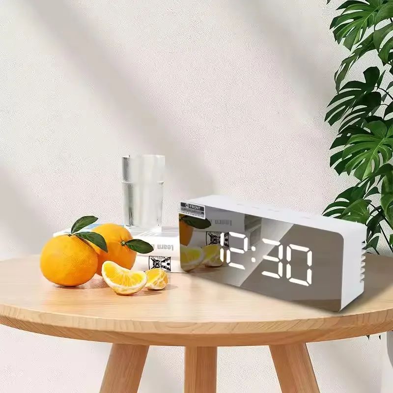 Smart LED Mirror Alarm Clock USB Digital Desk Clock With Snooze & Night Display white