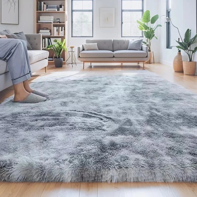 Ultra Soft Shaggy Area Rug Long Pile Non Slip Plush Carpet For Living Room & Bedroom Decor black 63 X 98 In