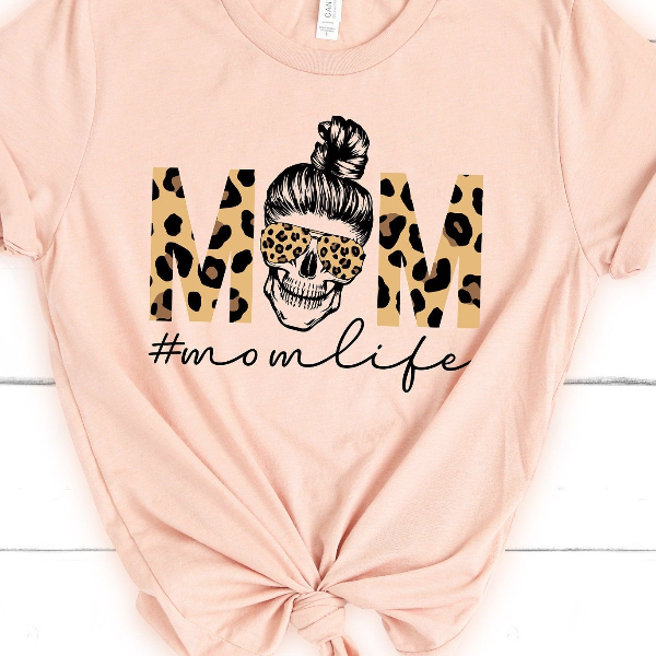 Mom Life T shirt Messy Bun Skull Shirt, Perfect Gift For Moms mauve l t Shirt