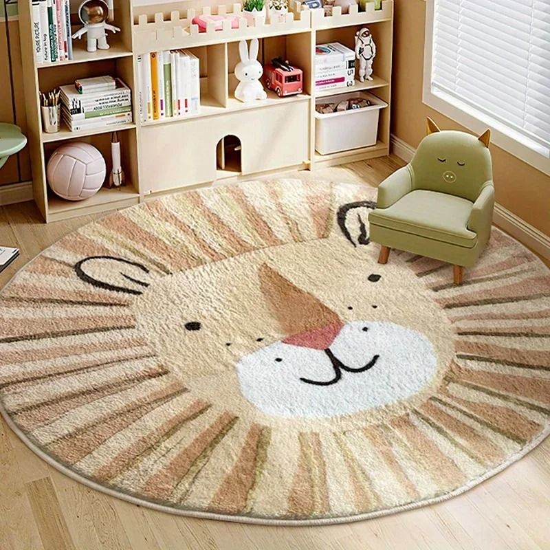 Cute Cartoon Lion Rug Fluffy Kids Round Plush Carpet For Children Room b 60cm 23.62inch