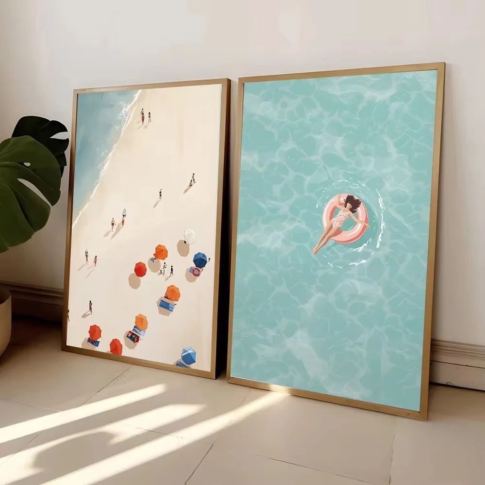 Summer Girl Swimming Pool Party Wall Art Beach & Ocean Canvas Prints For Nordic Living Room Decor & Boat Themed Home A style 3 19.7 X 27.6 In (50x70 Cm) No F