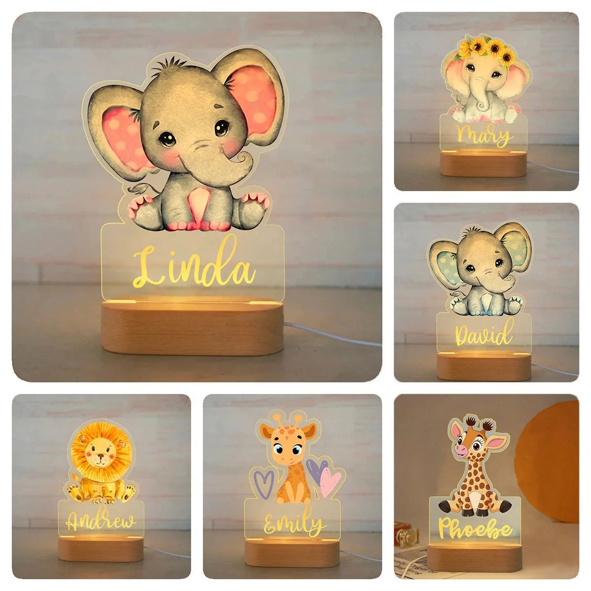 Personalized Kids Name Night Light Custom Acrylic Animal Lamp 12