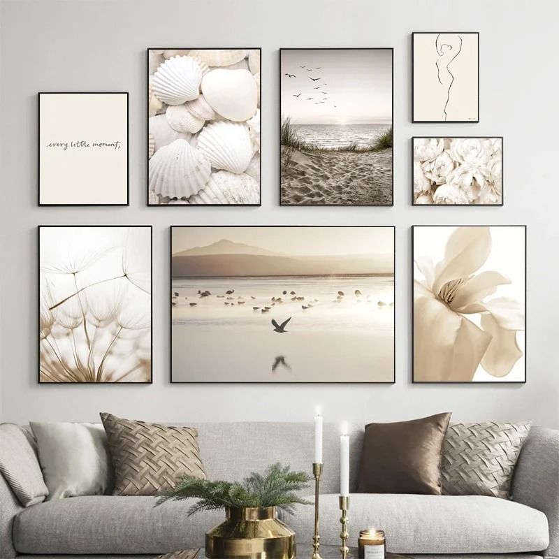 Nordic Coastal Canvas Art | White Shell & Dandelion Beach Wall Prints 9 30 X 40 Cm