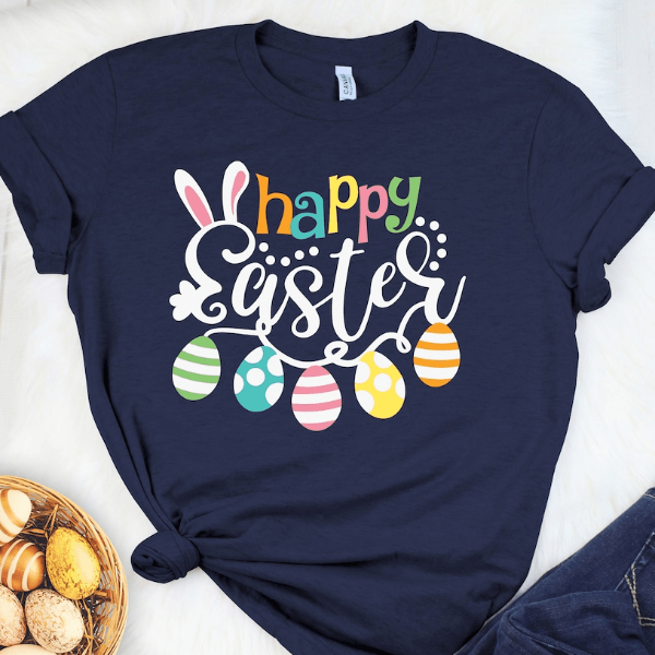 Happy Easter Shirt Cute Easter Bunny Shirt For Women, Perfect Easter Day Tee navy Blue l sweatshirt