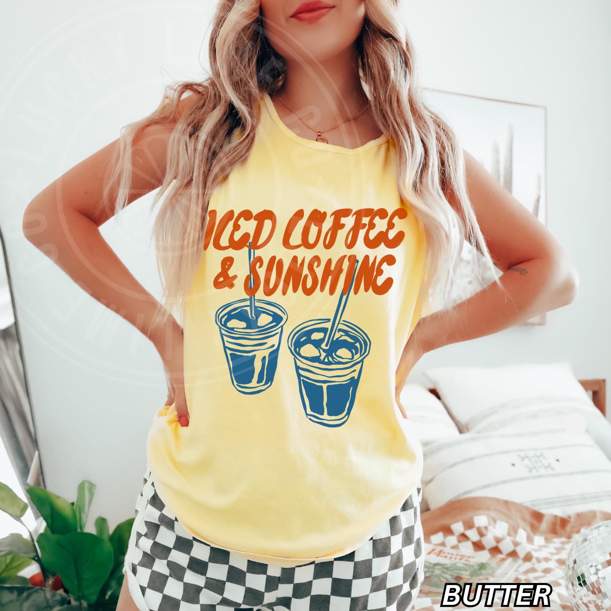 Iced Coffee And Sunshine Tank Top, Iced Coffee Shirt, Coffee Lover Gift, Summer Tank Top, Summer Vibes, Coffee Club blue s sweatshirt