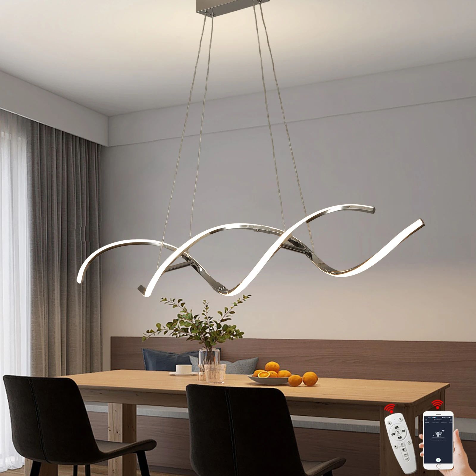 Modern Linear Chandelier LED Pendant Light For Kitchen Island And Dining Room dimmable Rc 1200mm
