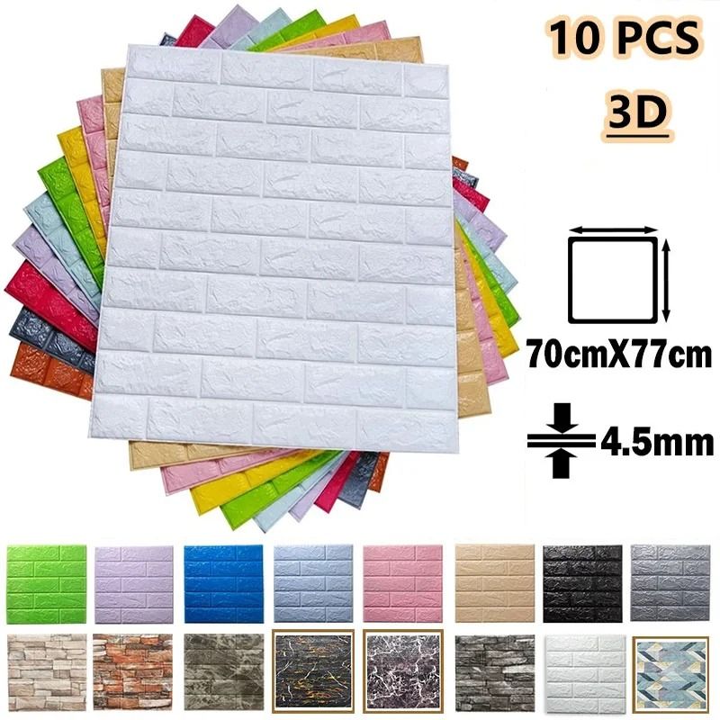 3D Brick Wall Sticker Self Adhesive Foam Panels Peel And Stick Wallpaper Set brick Black 10 Pcs 70x77 Cm