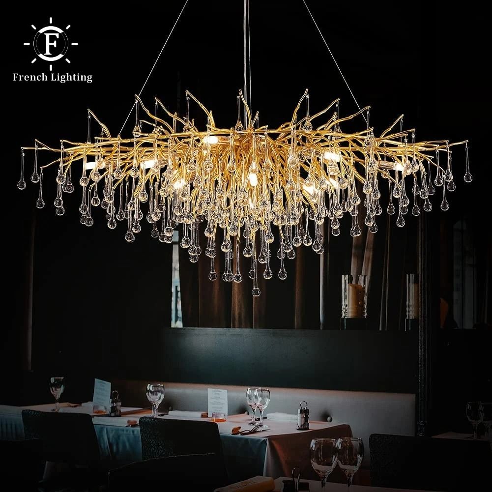 Nordic Luxury Gold K9 Crystal Chandelier | Modern LED Chandelier Fixture long 100cm gold Body warm White