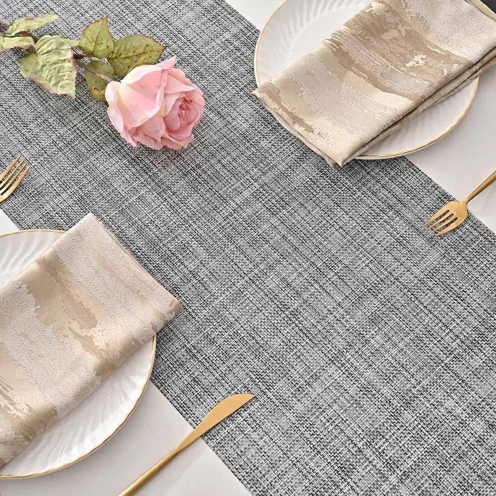 Heat Resistant Woven Vinyl Table Runner Non Slip Washable Table Decor white 11.81 In 59.06 In